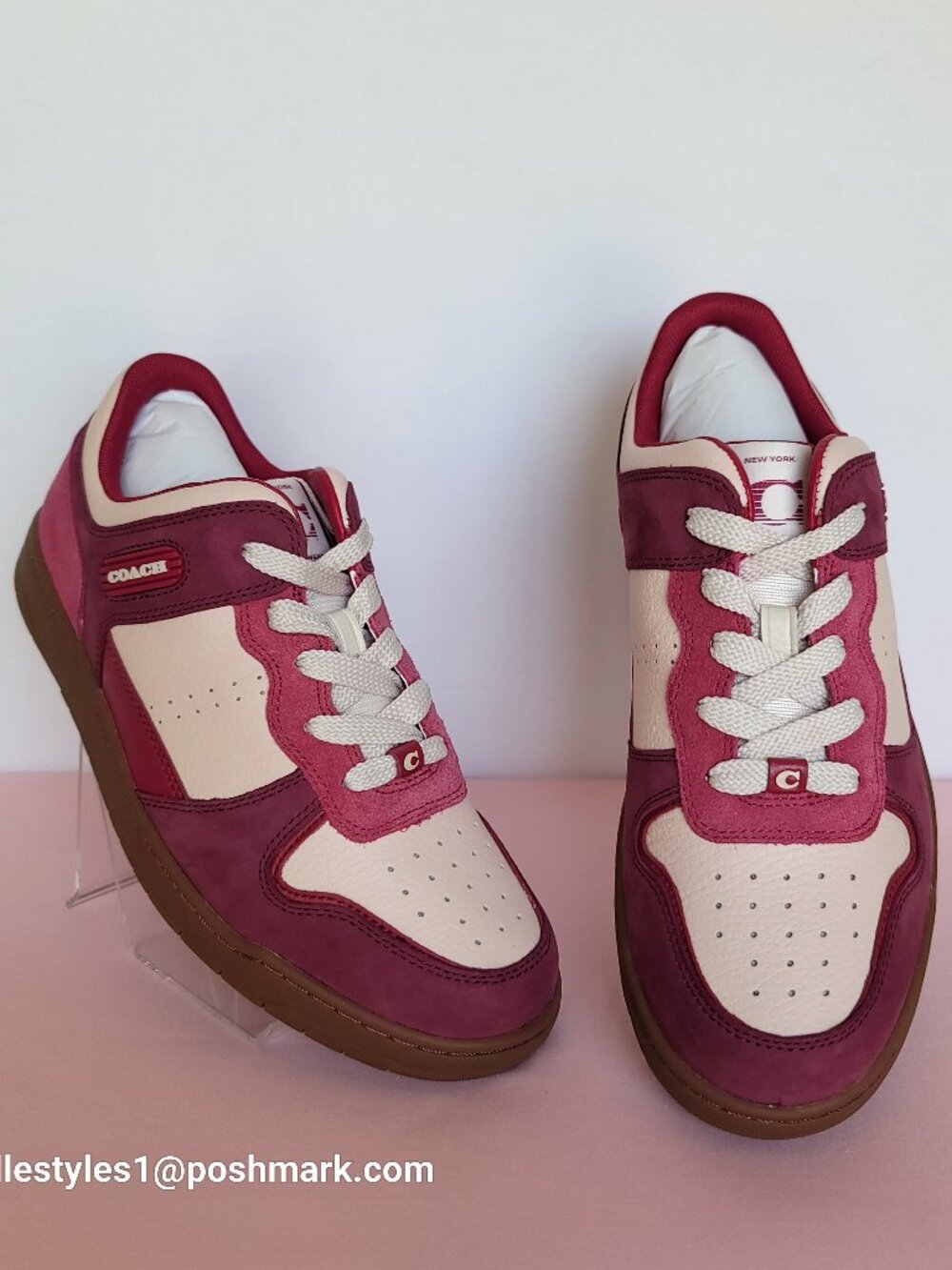 COACH Low Top Leather and Suede Sneakers C201- Pink color- Women’s US Size 8.5B⭐